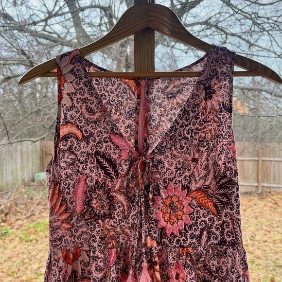 Madewell Lace Up Ruffle Hem Midi Dress In Blush Pink Bali Blooms Size 2 - Picture 3 of 10